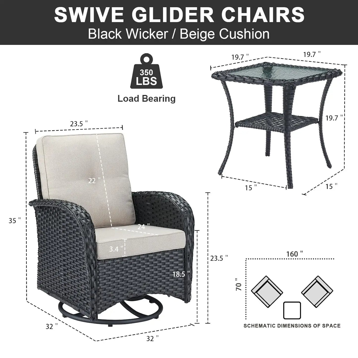 Outdoor Swivel Rocker Glider Chairs with Side Table