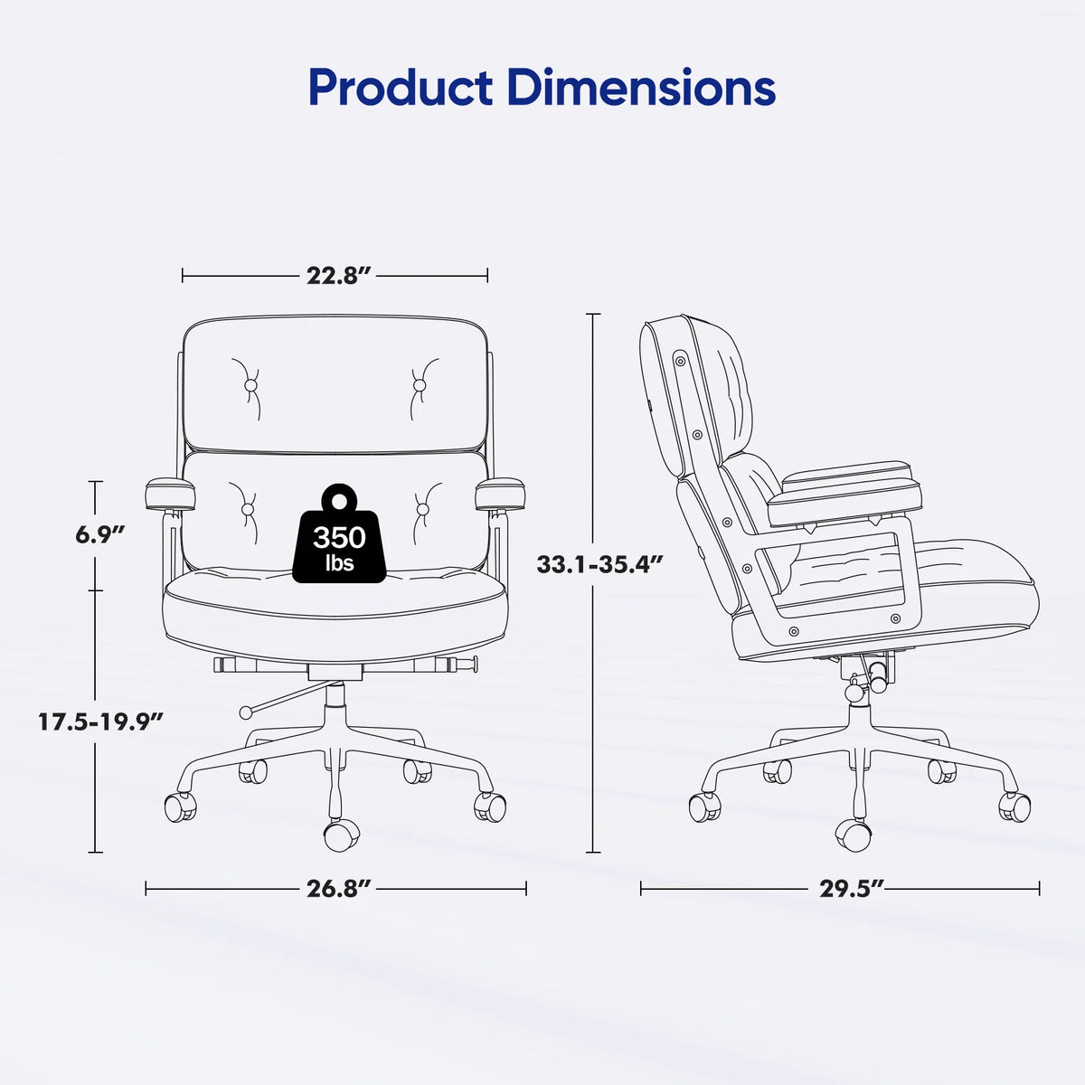 Genuine Leather with Aluminum Arms and Wheels for Support Rolling Swivel