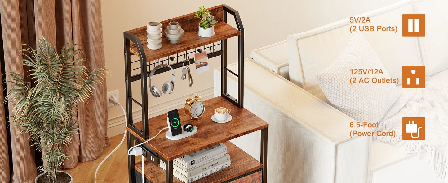 Bedside Table with LED Lights with Charging Station