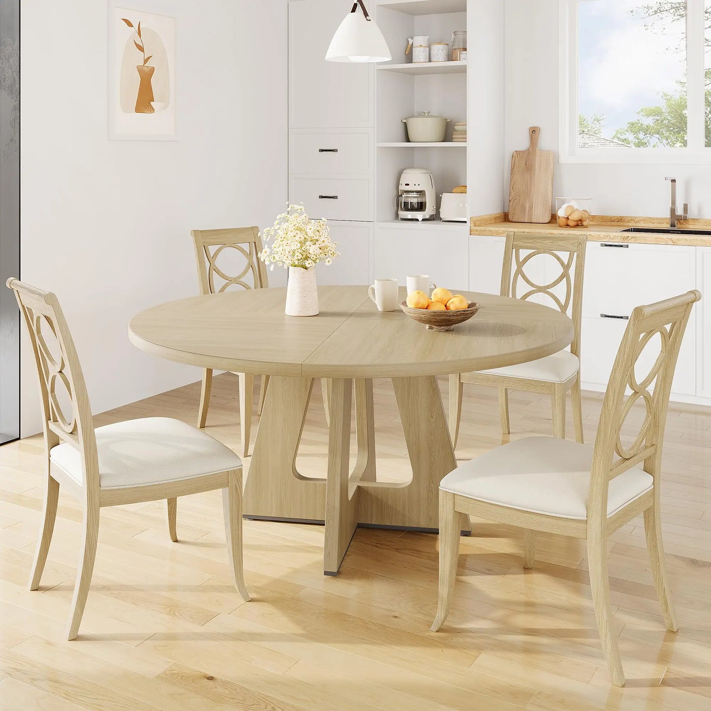 Farmhouse Large Wooden Round Dining Table
