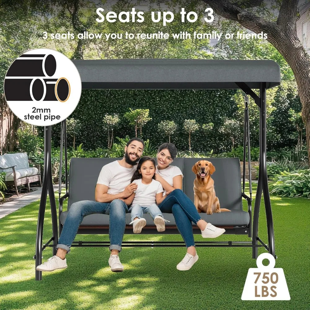 Outdoor Patio Porch Swing with Adjustable Canopy & Backrest