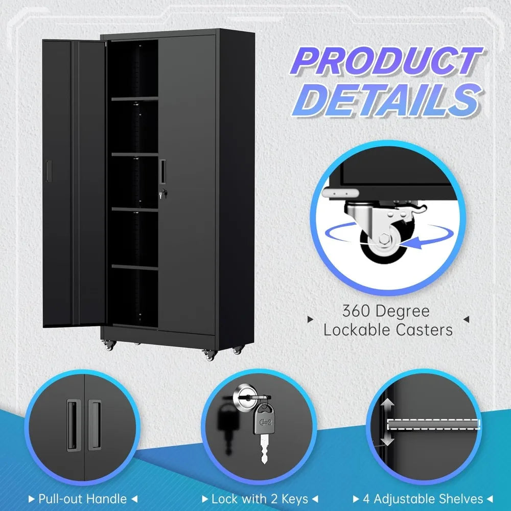 Garage Storage Cabinet with & Lockable Doors and Wheels