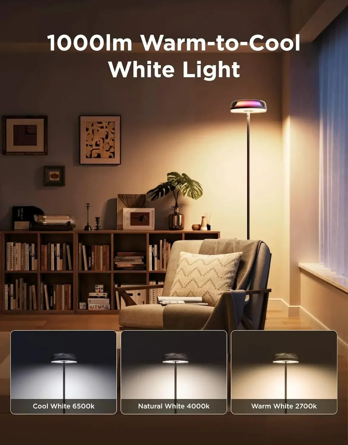 Uplighter Floor Lamp with RGBIC Ripple Projector