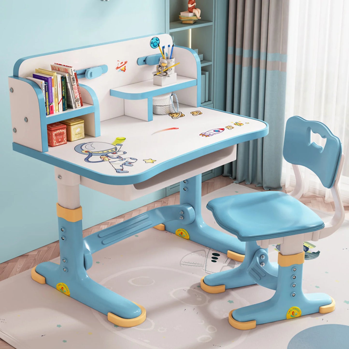 Multi Separation Adjustable Height Study Table with Drawer Chair Set