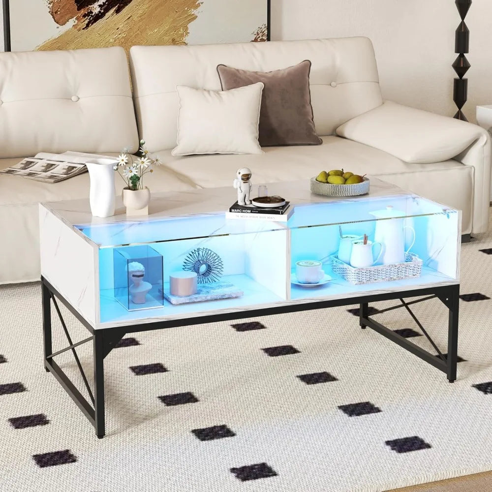 High Glossy LED Center Coffee Table with 4 Storage Cubes
