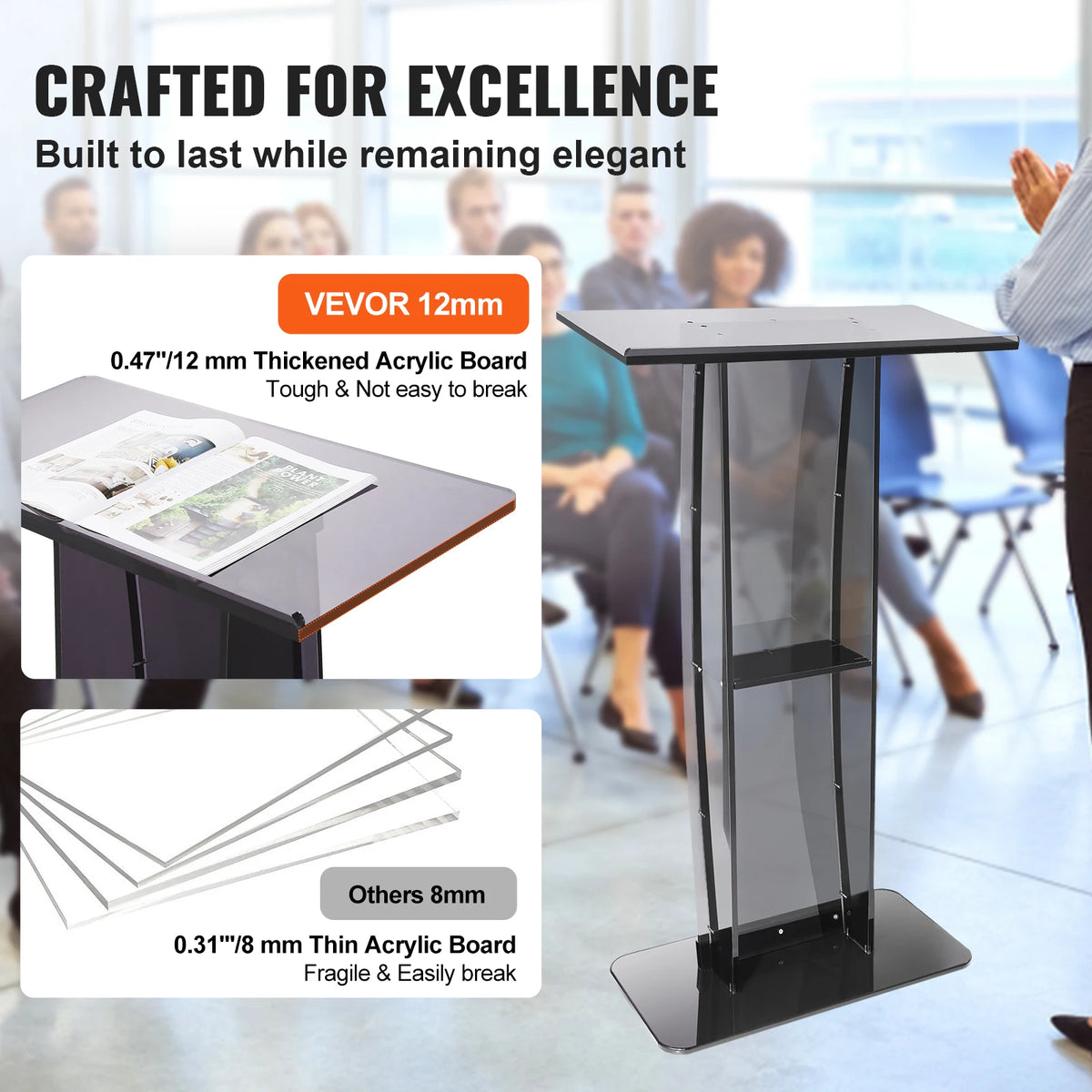 Acrylic Desktop Lecterns w/ Storage Shelf