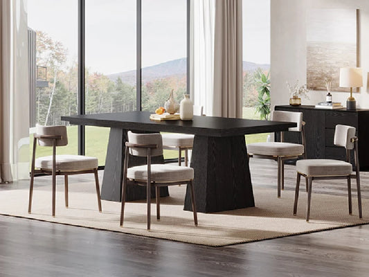 Black Dining Table with Tapered Wood Legs and Tabletop