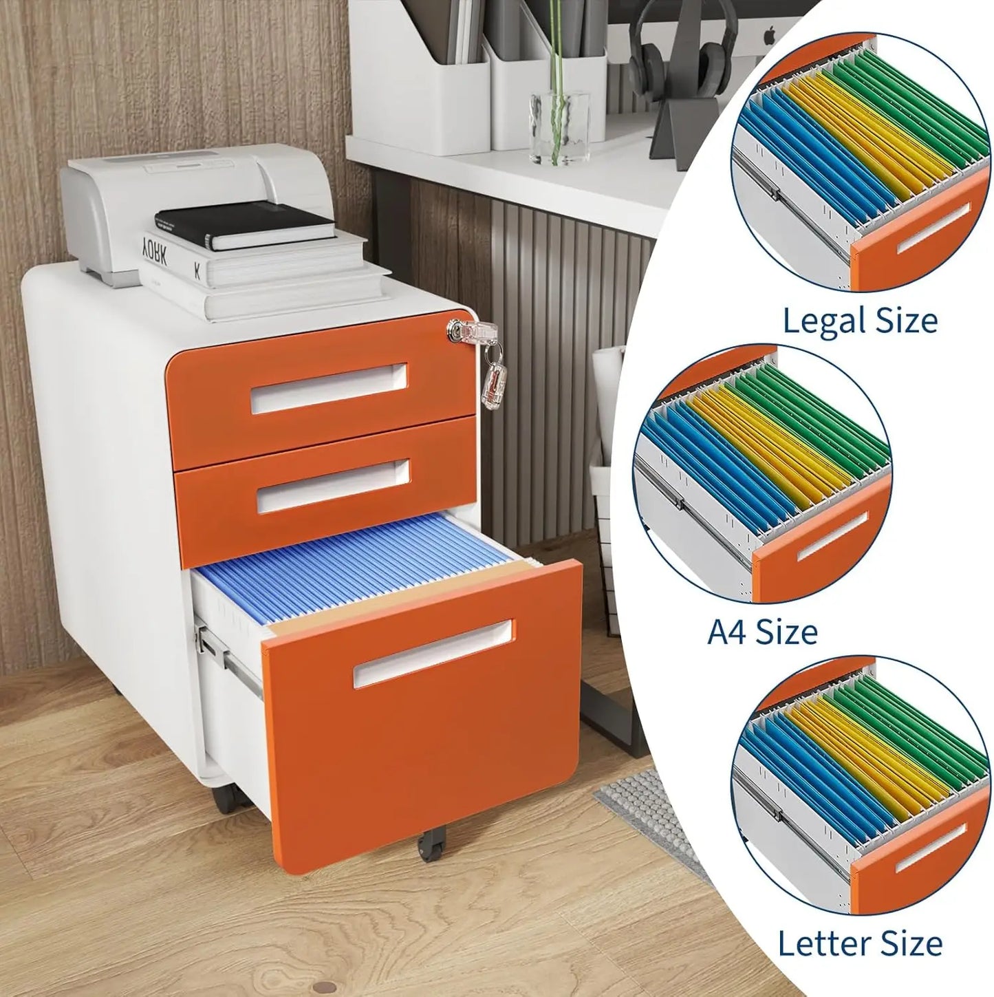 Lockable Secure 3-Drawer Metal File Cabinet