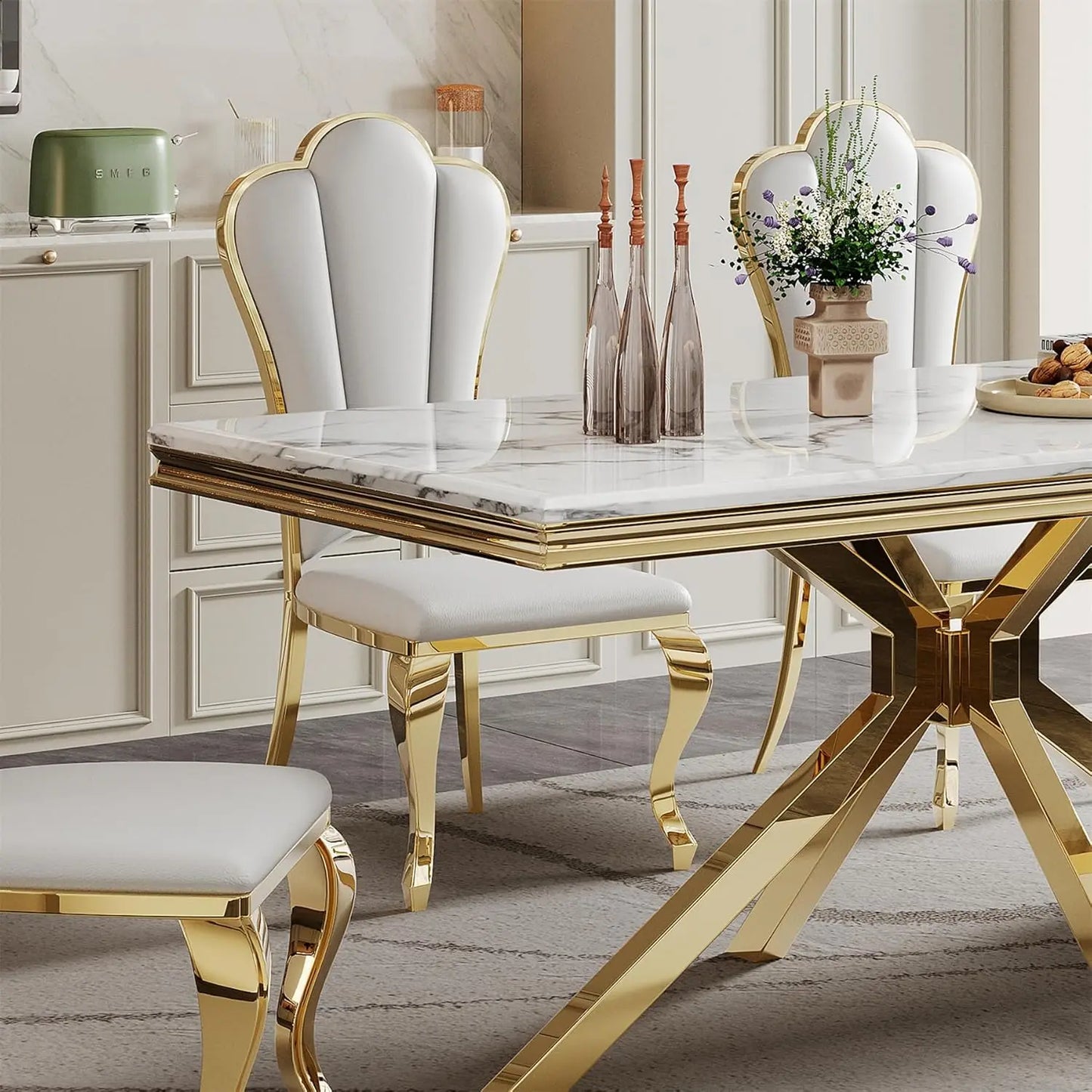 Modern Faux Marble Rectangular or Round Dining Table