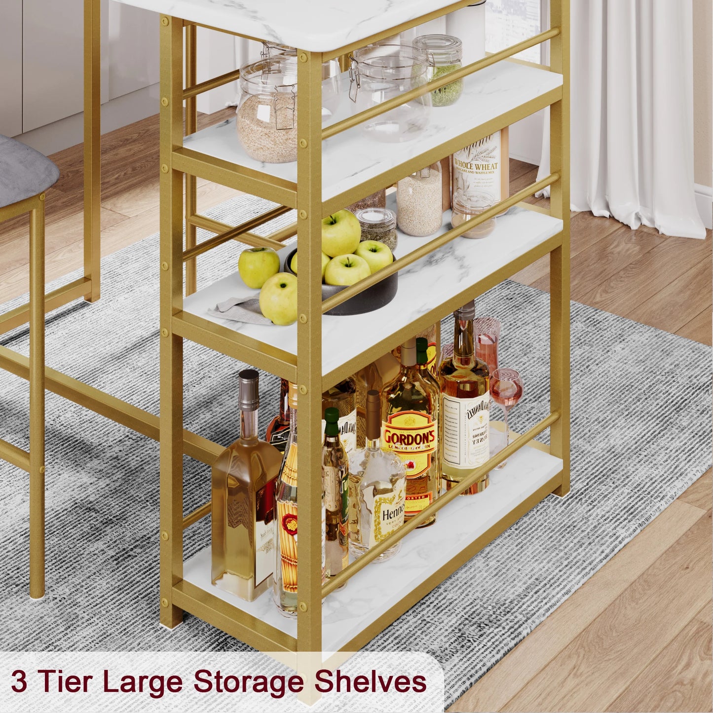 Dining Table and Chairs Set Space-Saving Bar Table with 2 PU Cushioned Stools