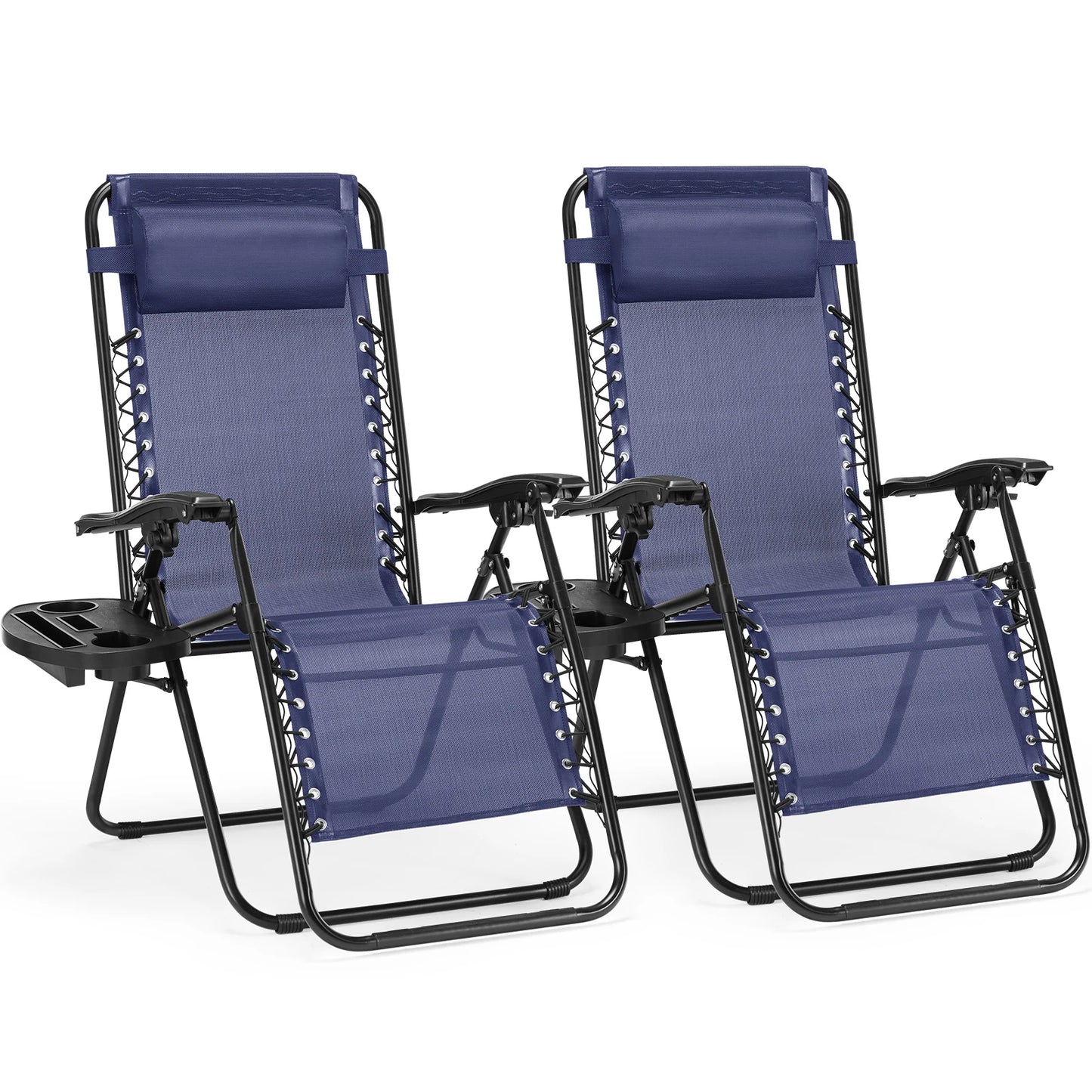 Zero Gravity Set with Cup Holder Trays and Adjustable Pillow
