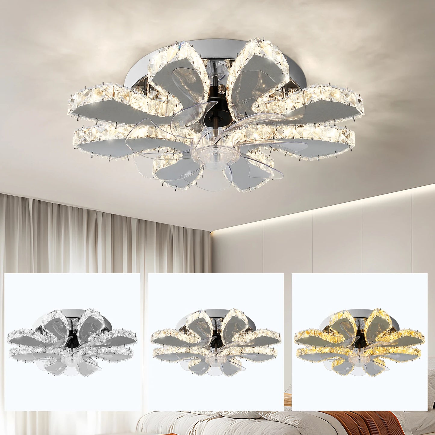 Luxury Crystal Chandelier Modern Ceiling Fan Light