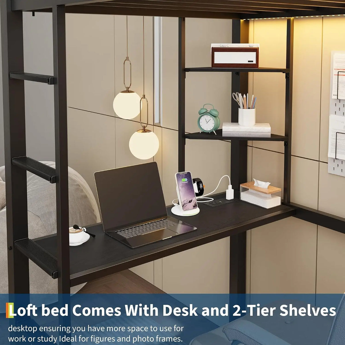 Metal Loft Bed with Desk