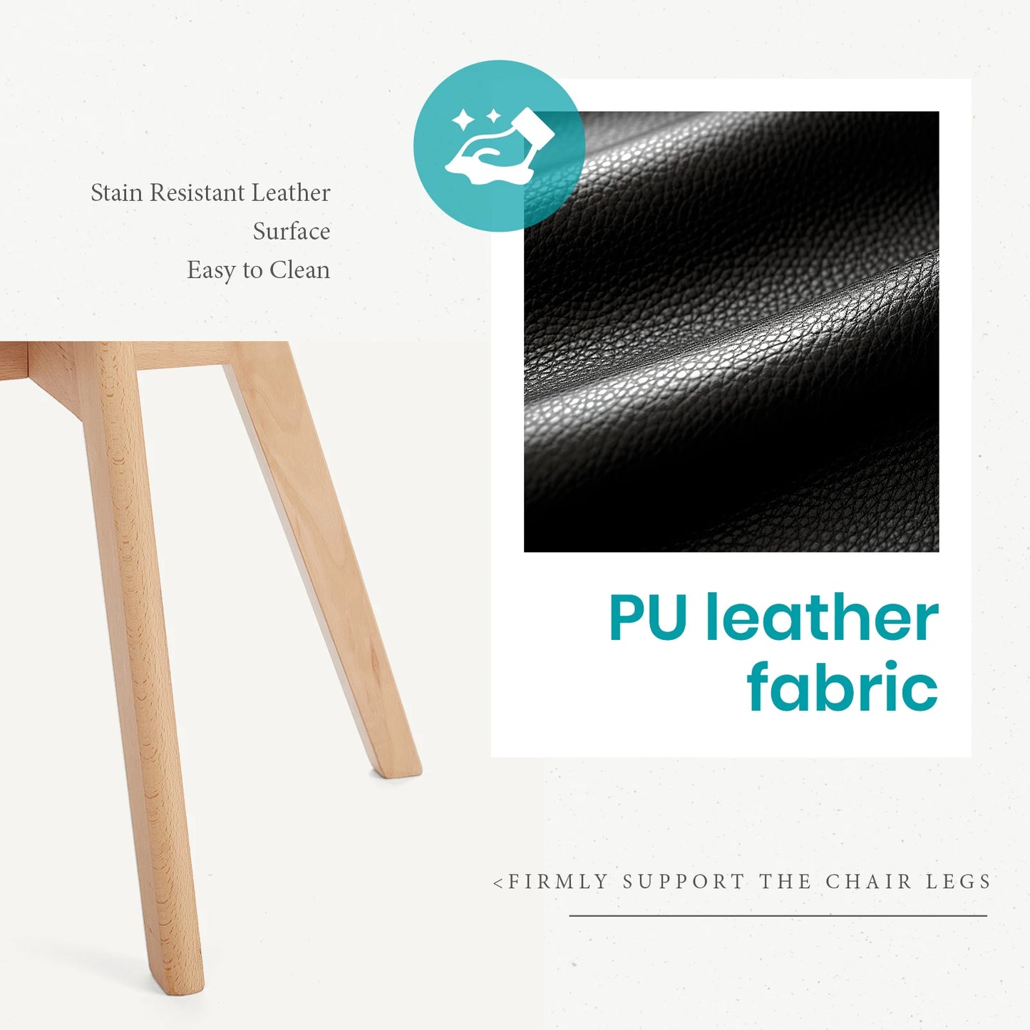 Leather Dining Lounge Chairs with Wooden Legs Set