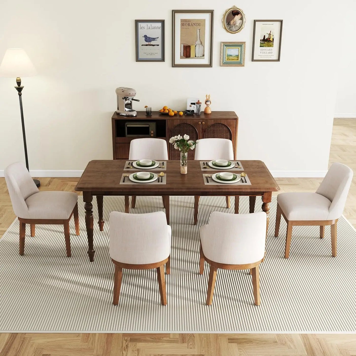 Linen Fabric Upholstered Comfortable Dining Chairs Set with Back