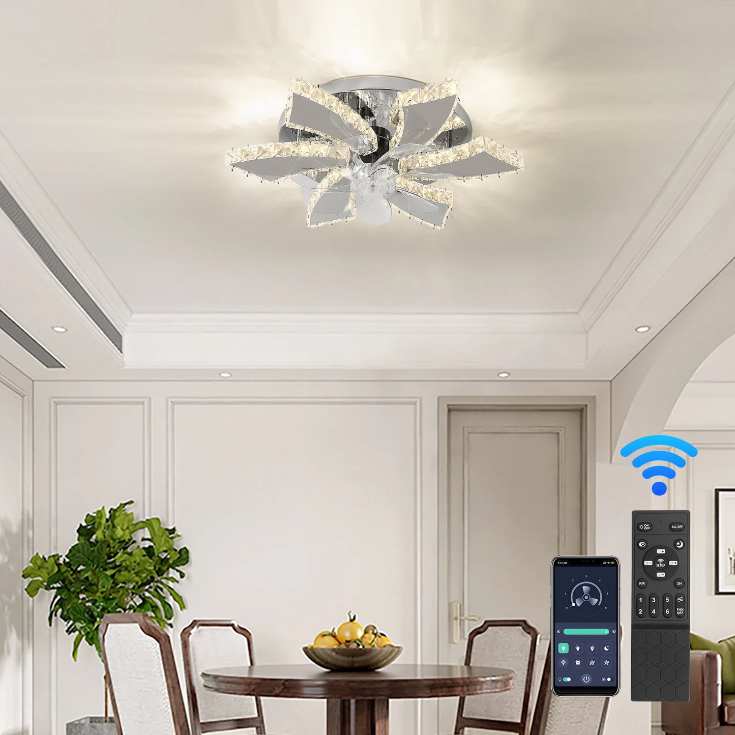 Luxury Crystal Chandelier Modern Ceiling Fan Light
