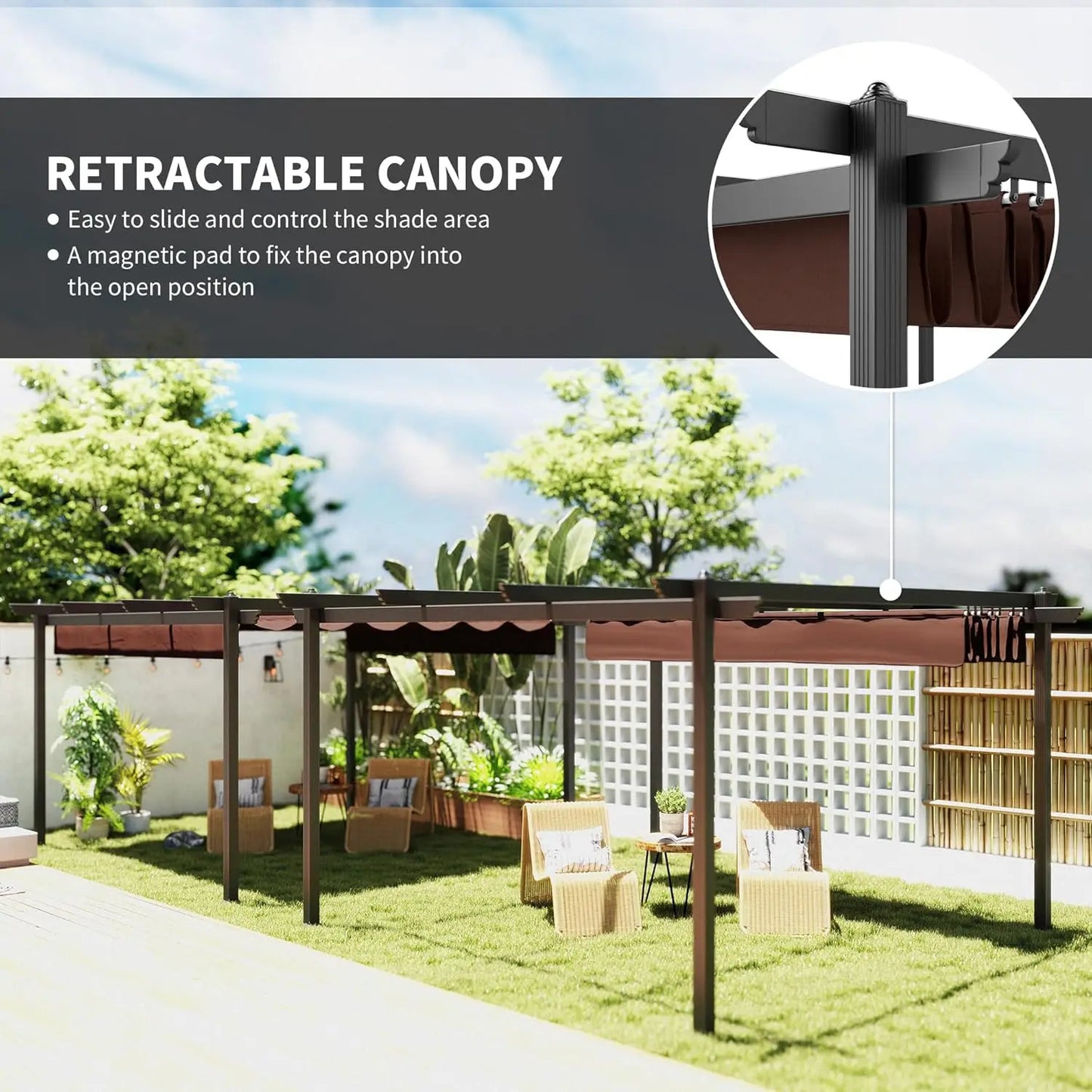 Sun Shade Retractable Pergola Canopy