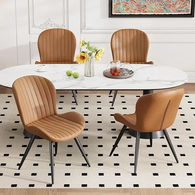 Upholstered Modern Fabric Dining Chairs with Thick Cushions