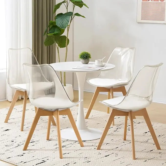 Modern Acrylic Accent Chair with PU Leather Cushions Seat and Wood Legs (Chairs Only)
