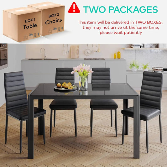 5 Piece Glass Dining Table Set and Chairs for 4