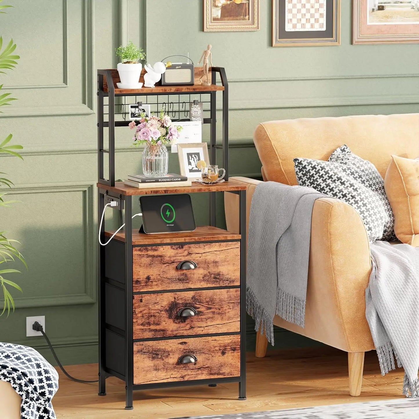 Bedside Table with LED Lights with Charging Station