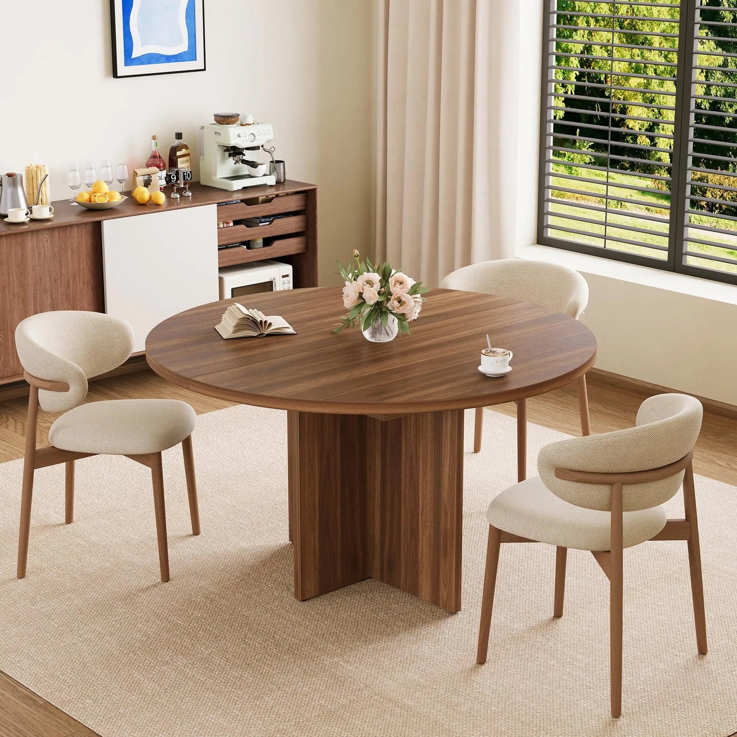 Modern Extendable Round to Oval Dining Table