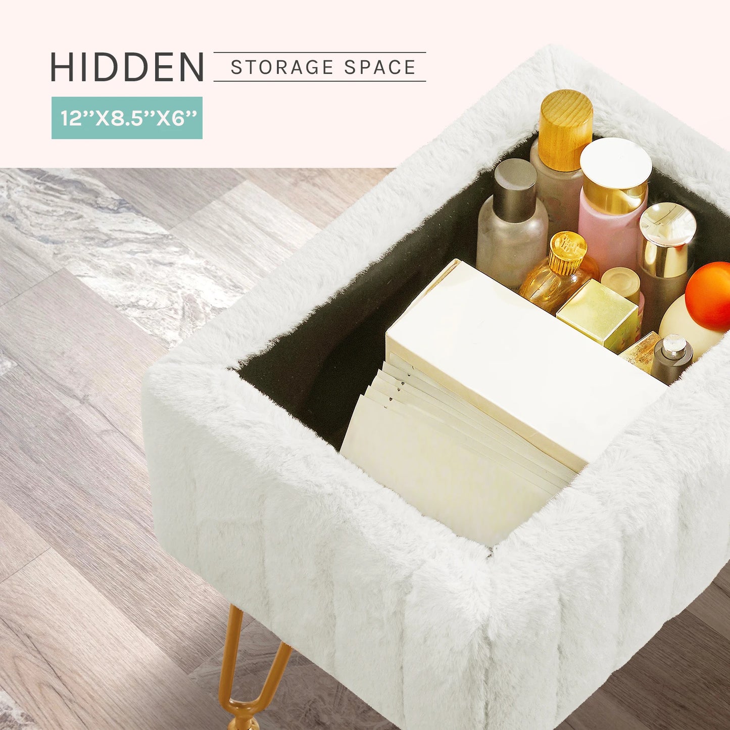 Faux Fur Stools & Ottomans Padded Makeup with 4 Metal Legs