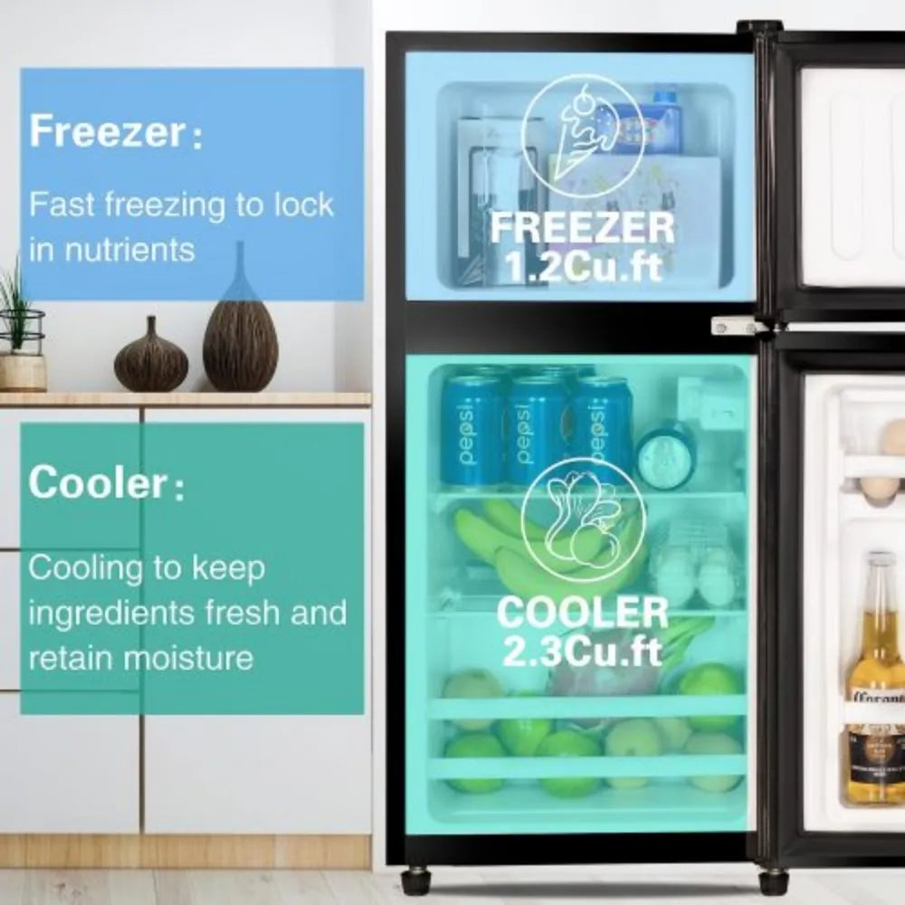 Mini Small Fridge with Freezer with Removable Shelves