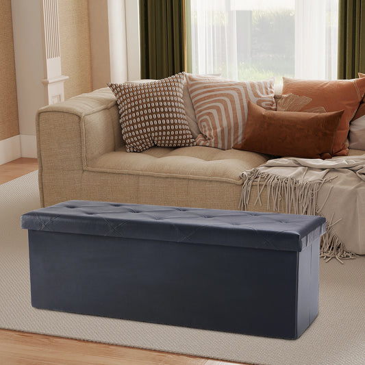 Leather Folding Ottoman Storage Footstool Bench