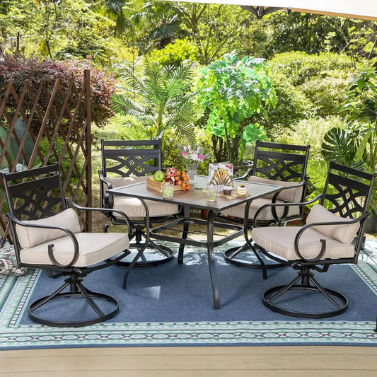 Patio Dining Sets with 4 Swivel Chairs and 1 Square Table