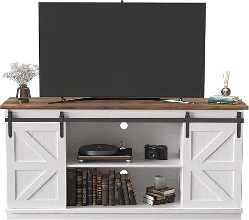Entertainment Center with Storage Cabinets and Sliding Barn Doors