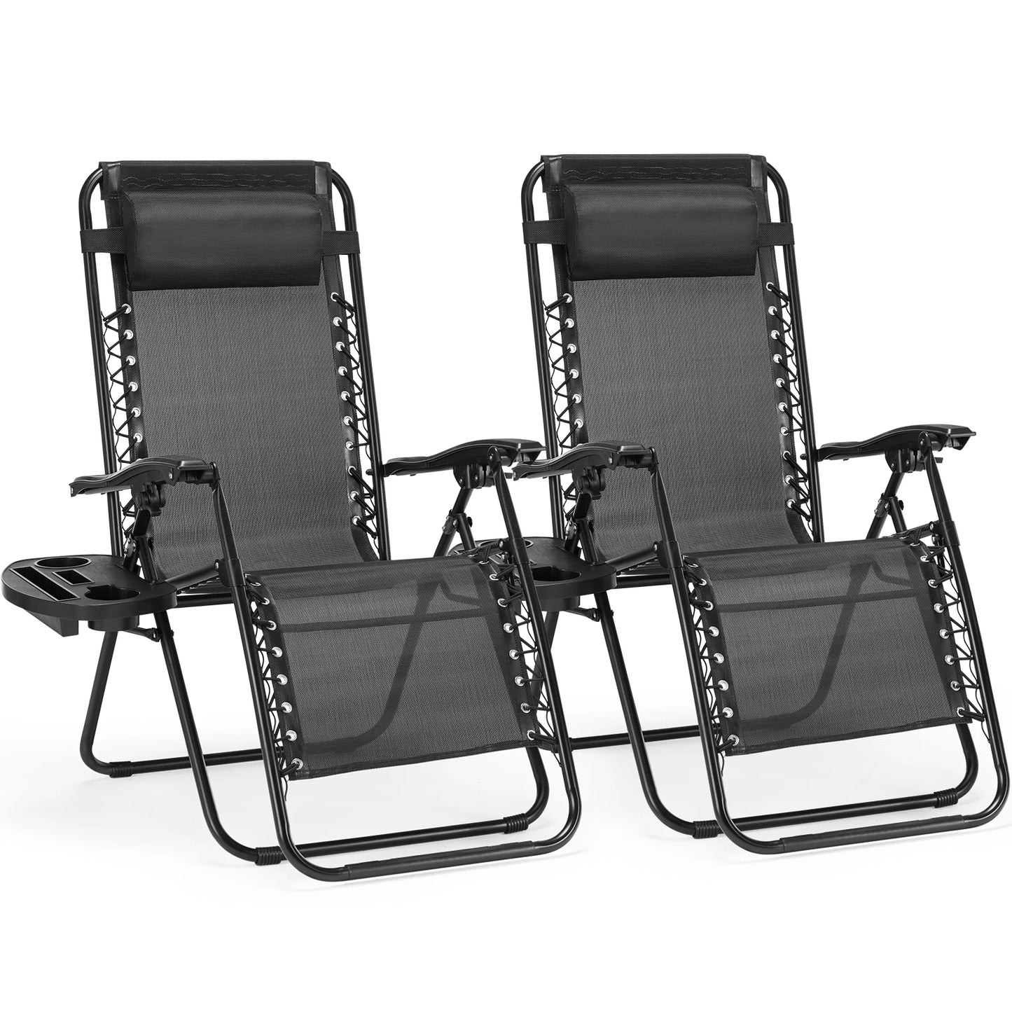 Zero Gravity Set with Cup Holder Trays and Adjustable Pillow
