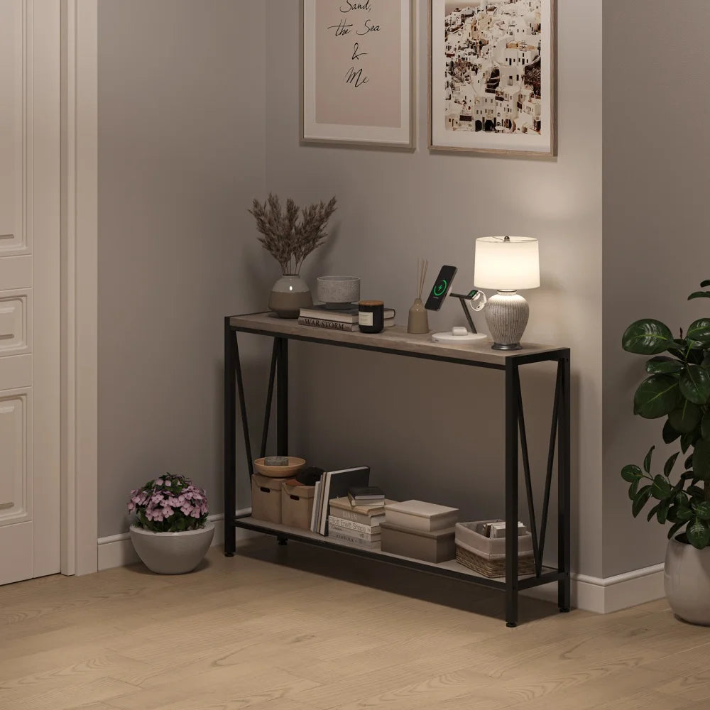 Industrial Console Table Entryway Table with Storage
