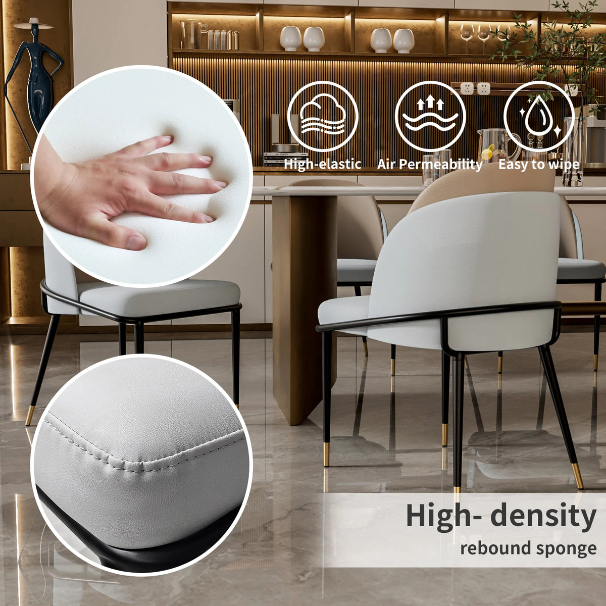 Luxurious Microfiber Silicone Leather Dining Room Chairs Set