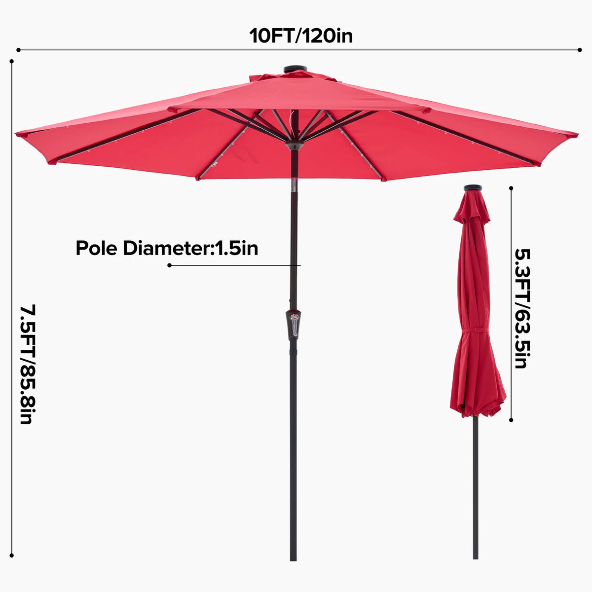 LED Lights Solar Patio Umbrella UV-Resistant