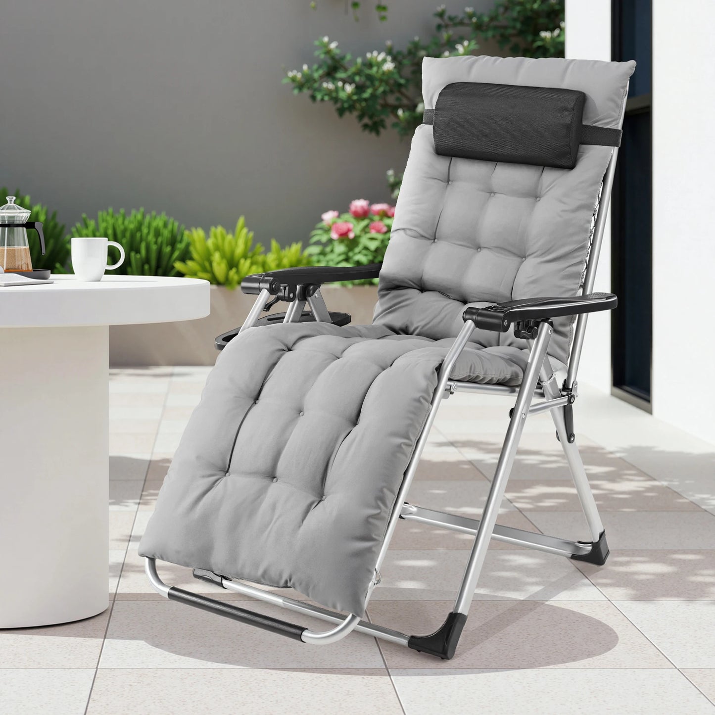 Zero Gravity Recliner Lounge Chair - Folding Portable with Cup Holder Tray