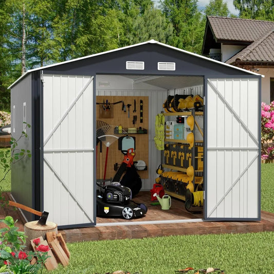 Outdoor Steel Storage Shed with Clear Window