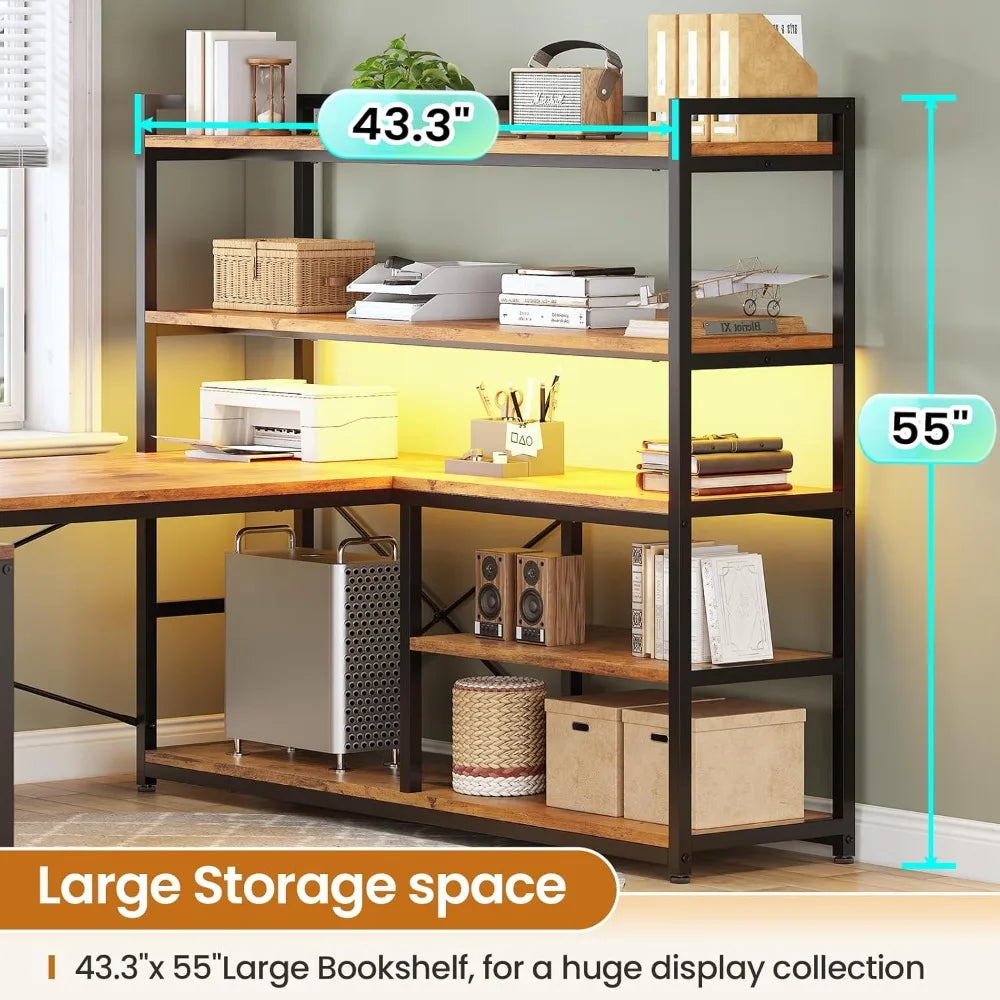 L Shaped Desk with Storage Shelves