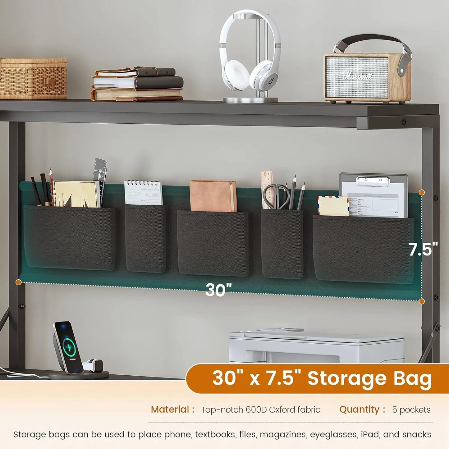 L-Shaped Reversible Computer Desk with Storage Shelves