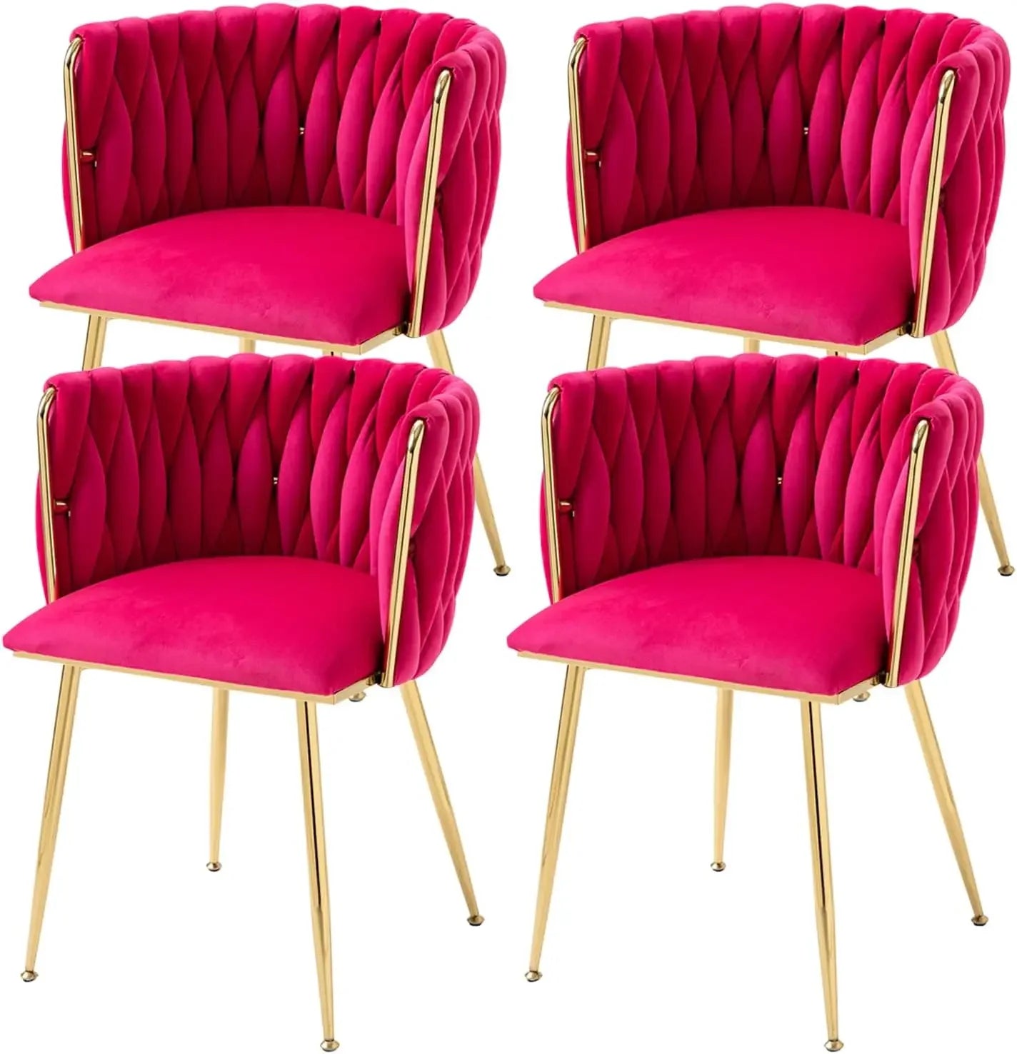 Dining Room Woven Velvet Upholstered Chairs with Golden Metal Legs