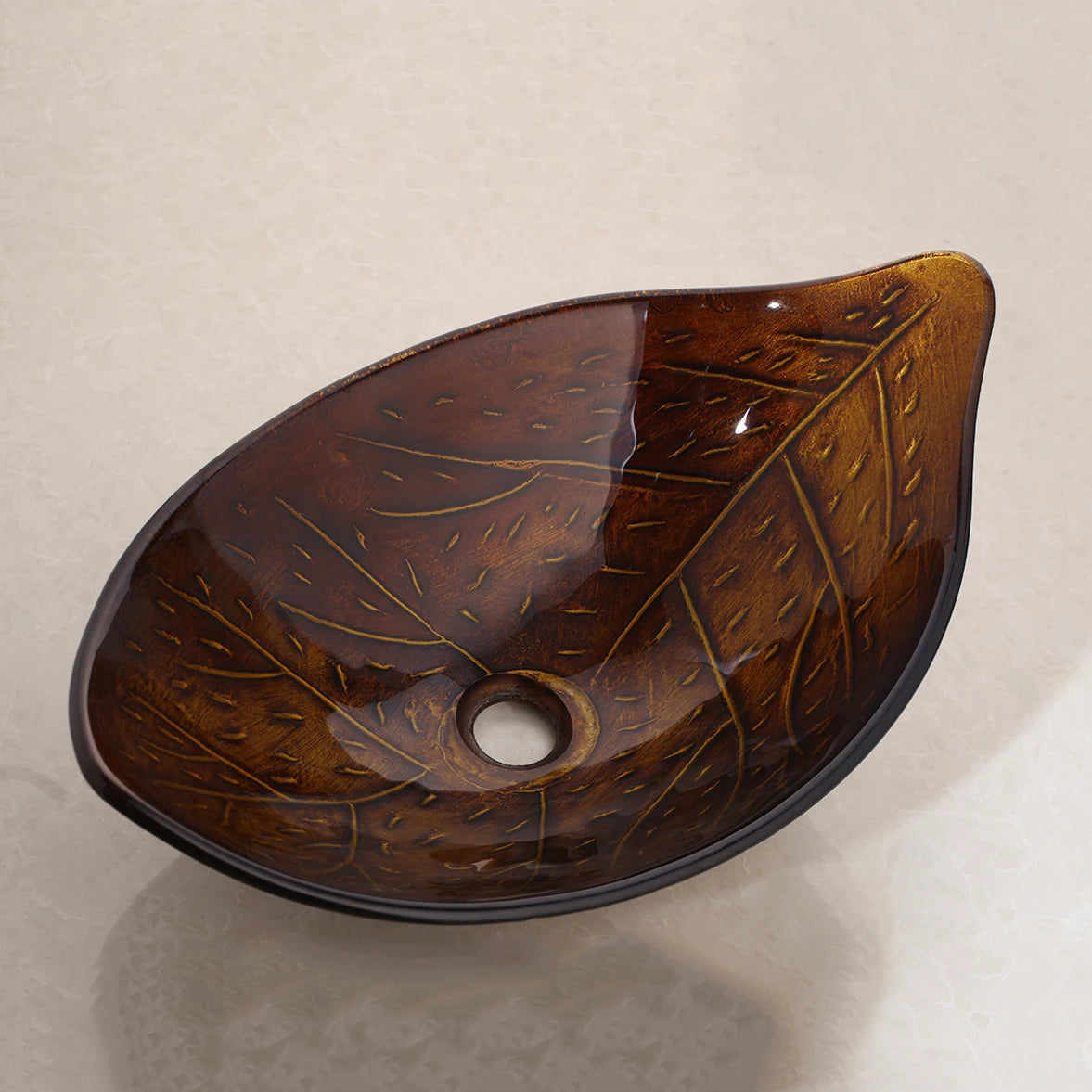 Art Bathroom Basin Faucet Sets Leaf style Tempered Glass Sink