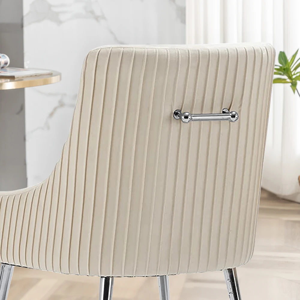 Modern Velvet Pleated Finish Back Dining Chair with Rear Handle