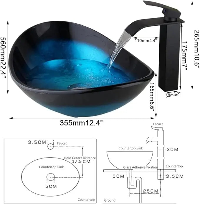 Tempered Glass Bathroom Sink Set