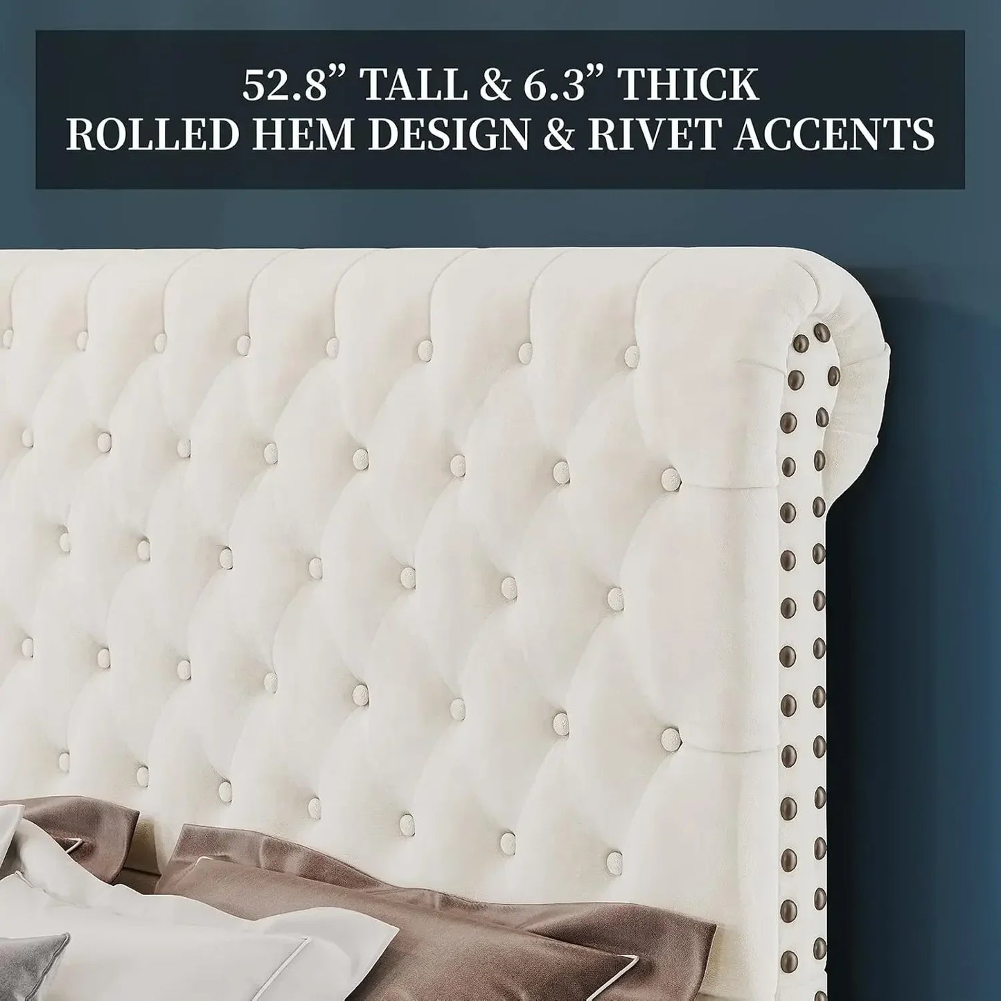 Bed Frame Upholstered Platform Bed with Sleigh Headboard, Button Tufted, No Box Spring Needed
