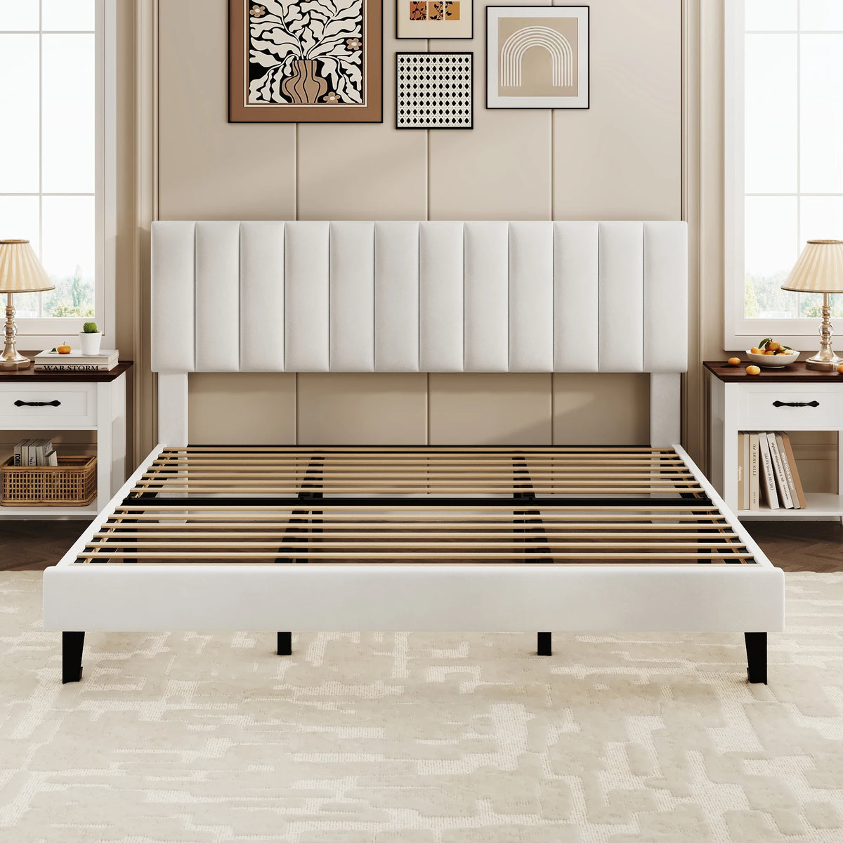 Velvet Upholstered Platform Bed Frame