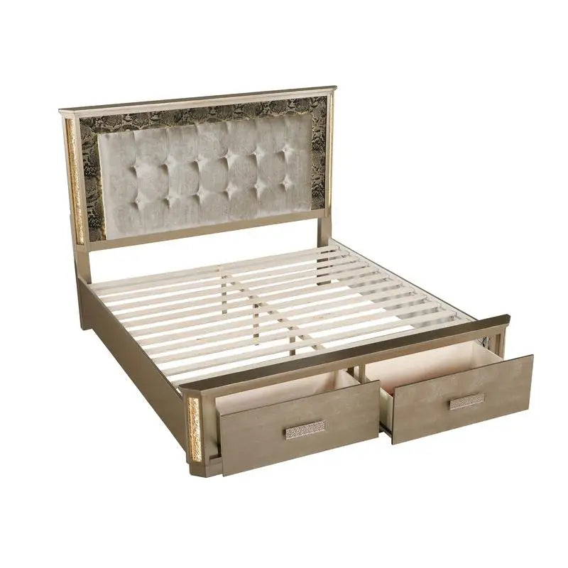 Medusa Inspired Stylish Design Gold Wood Bedroom Set