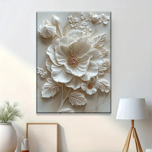 Wood Frame Canvas White Flower Pattern Mural