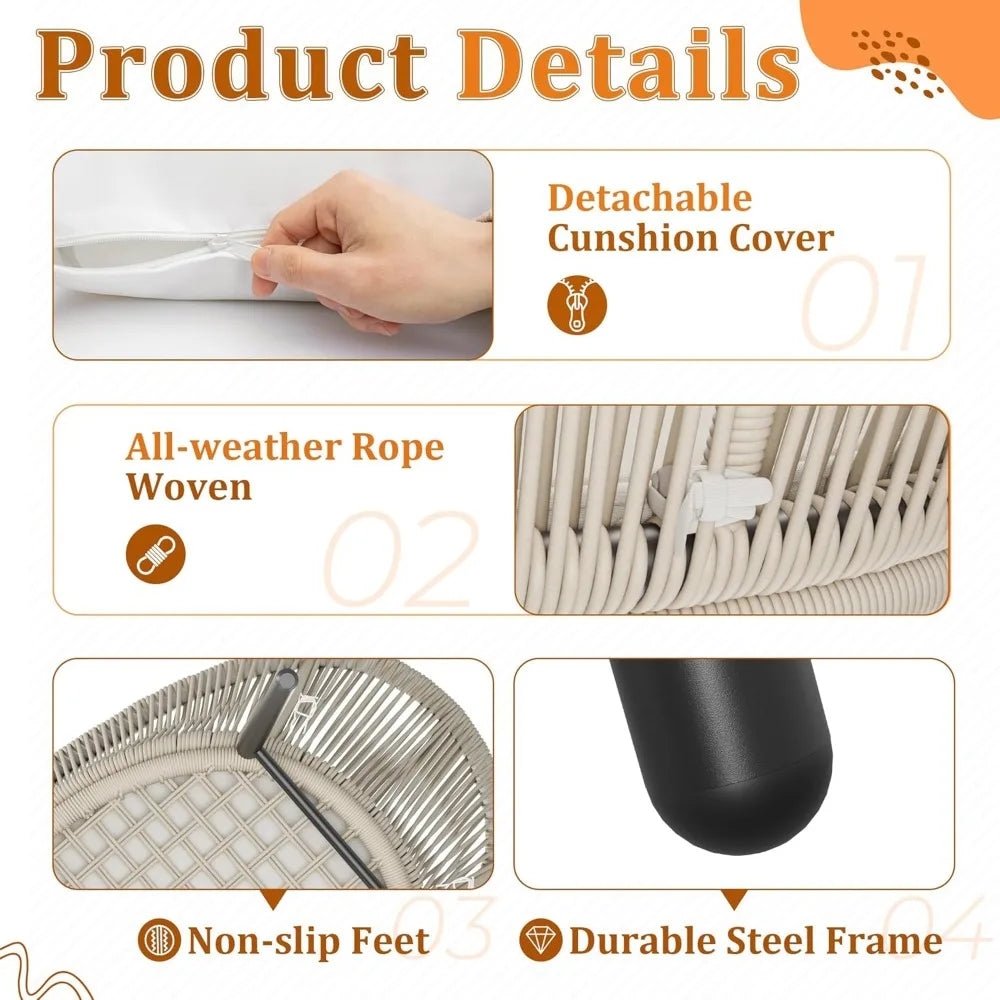 Patio Furniture Set with 2 Wide Chairs and Cushions and with Tempered Glass Table