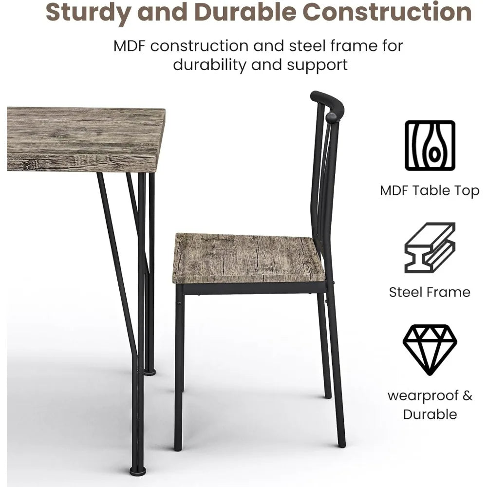 Modern Wood and Metal Dining Table Set