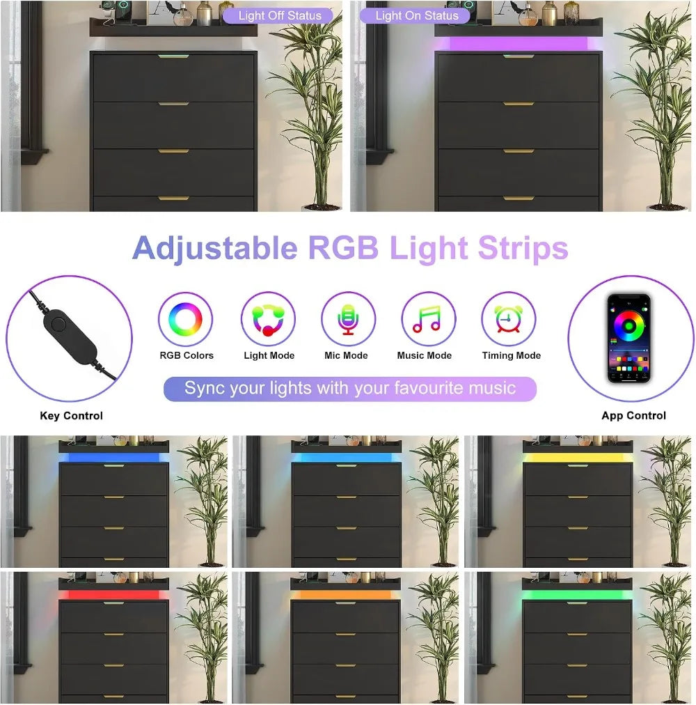 Tall LED Dresser with Power Outlet